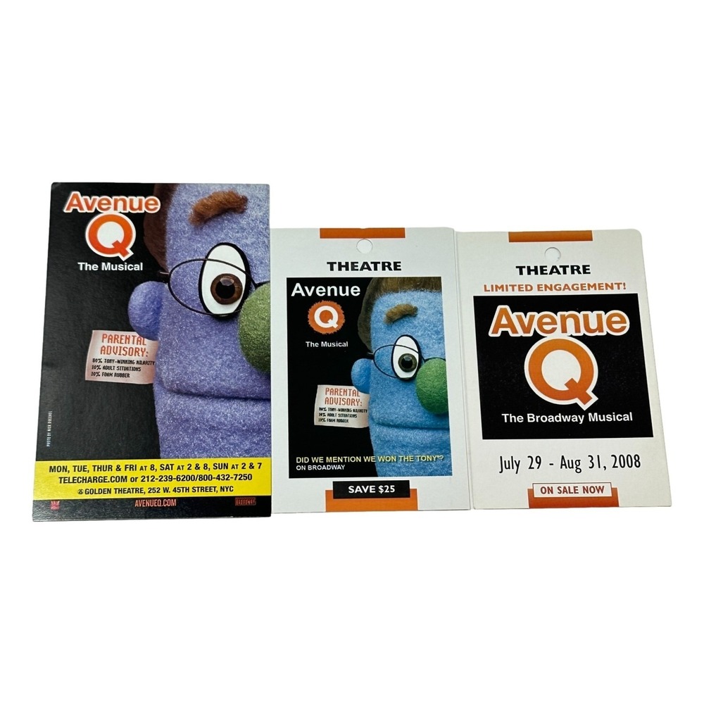 Broadway Theater Avenue Q Mini Pocket Flyer Lot 3 Golden Elgin Theaters 2008 - Picture 2 of 4